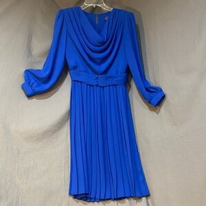 Vintage 80’s Lisa Michaels Royal Blue Women's Dress Sheer+Pleats
